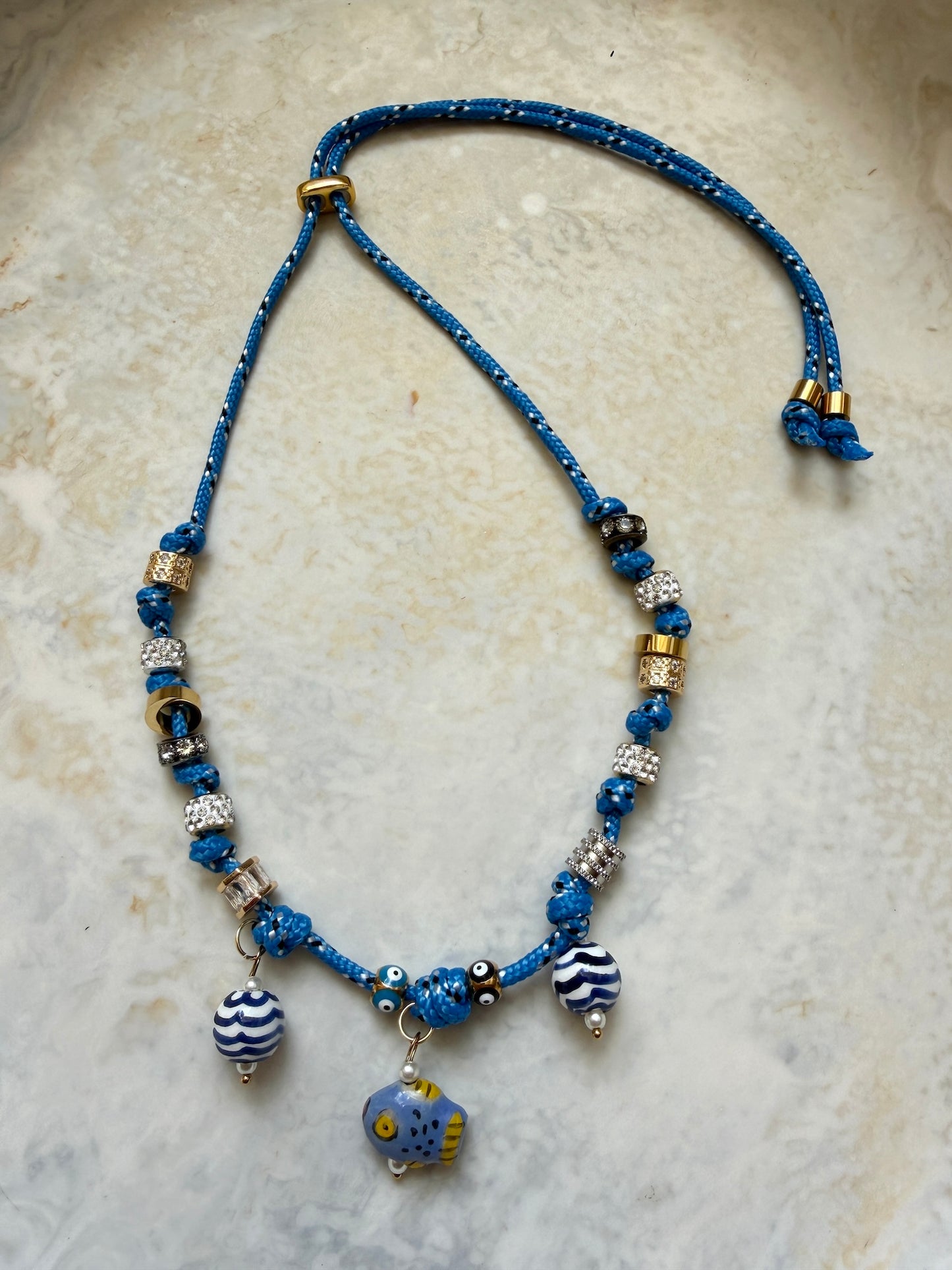 Blue Current Charm Paracord Necklace