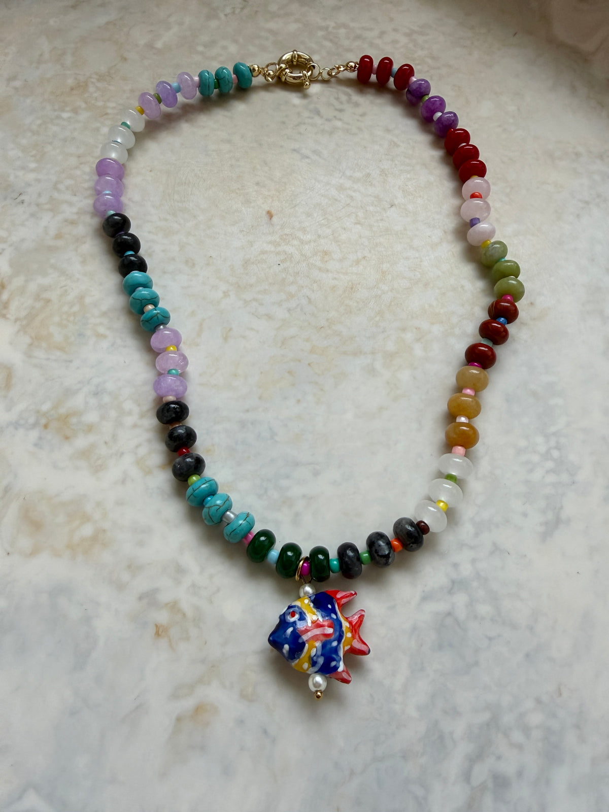 Opaline Fish Charm Necklace