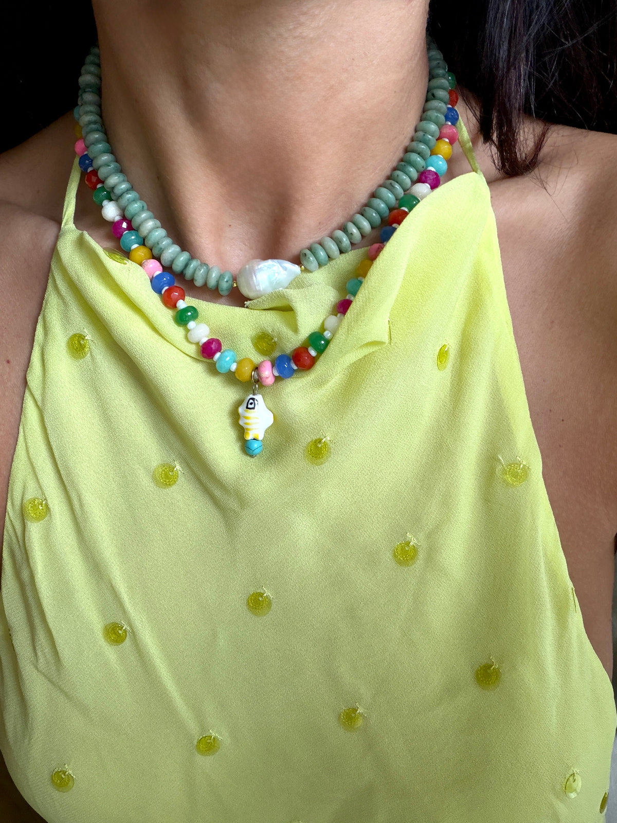 Opaline White Fish Necklace