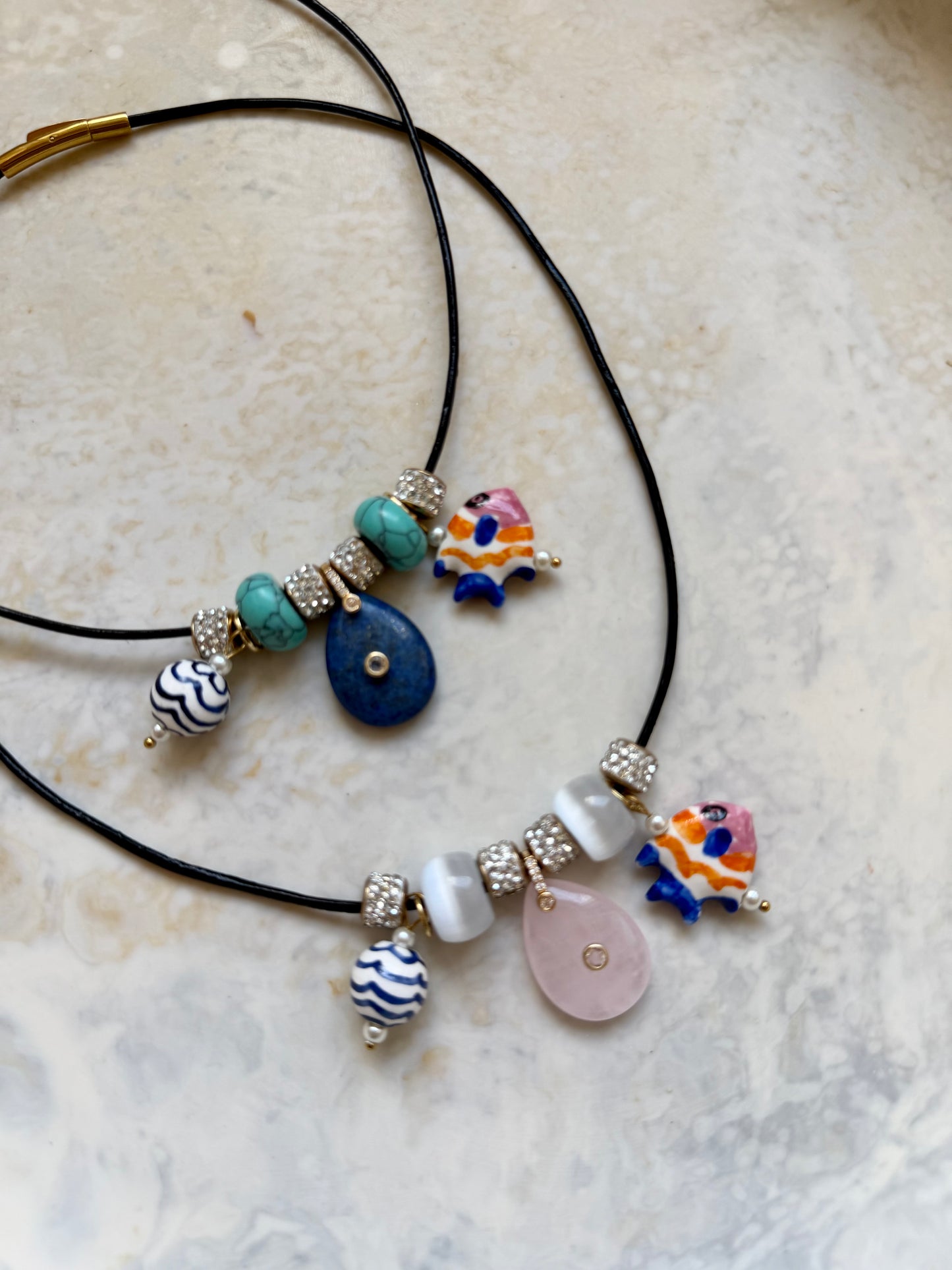 Seashell Leather Charm Necklace