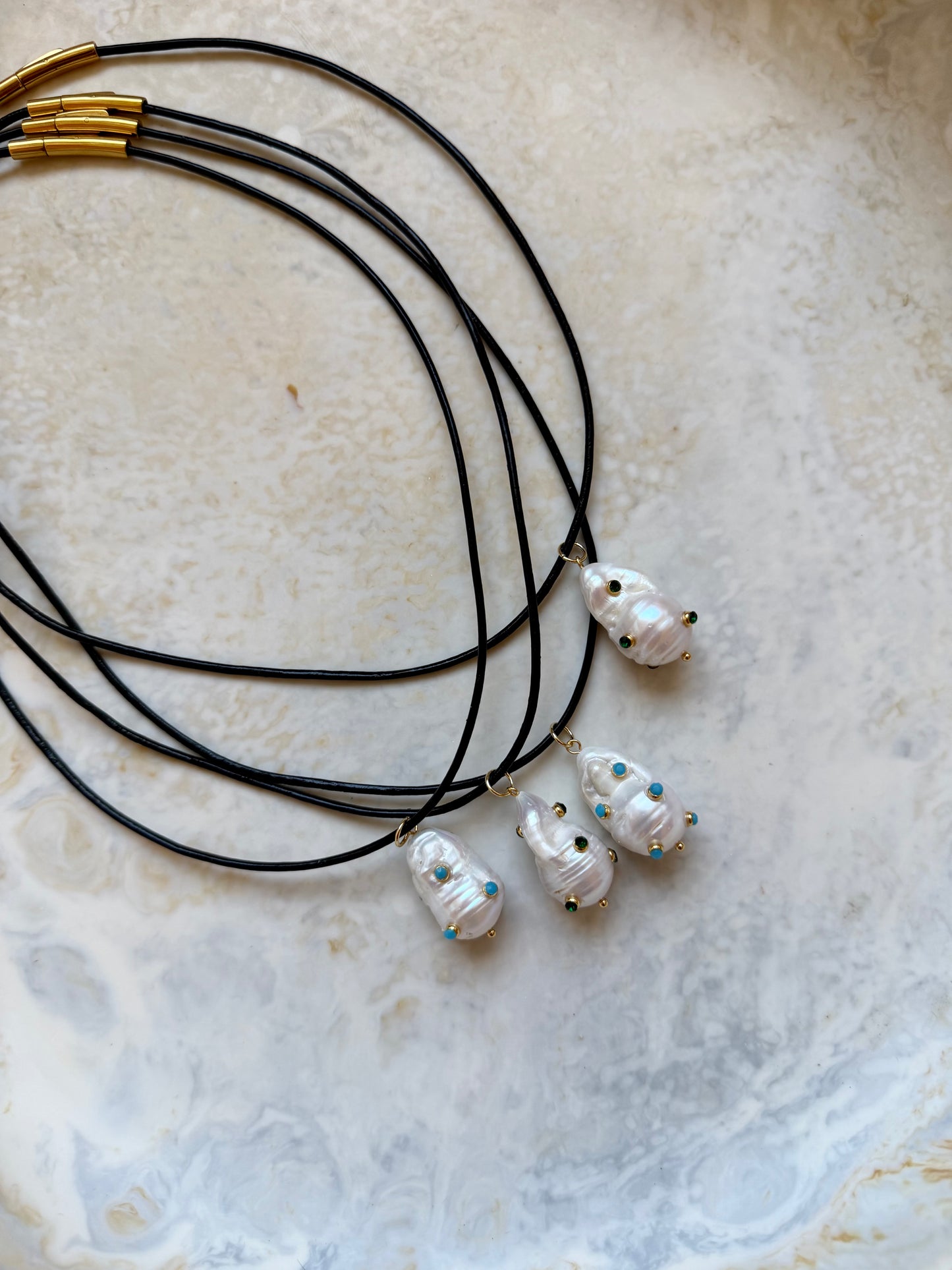 Oralia Leather & Pearl Necklace