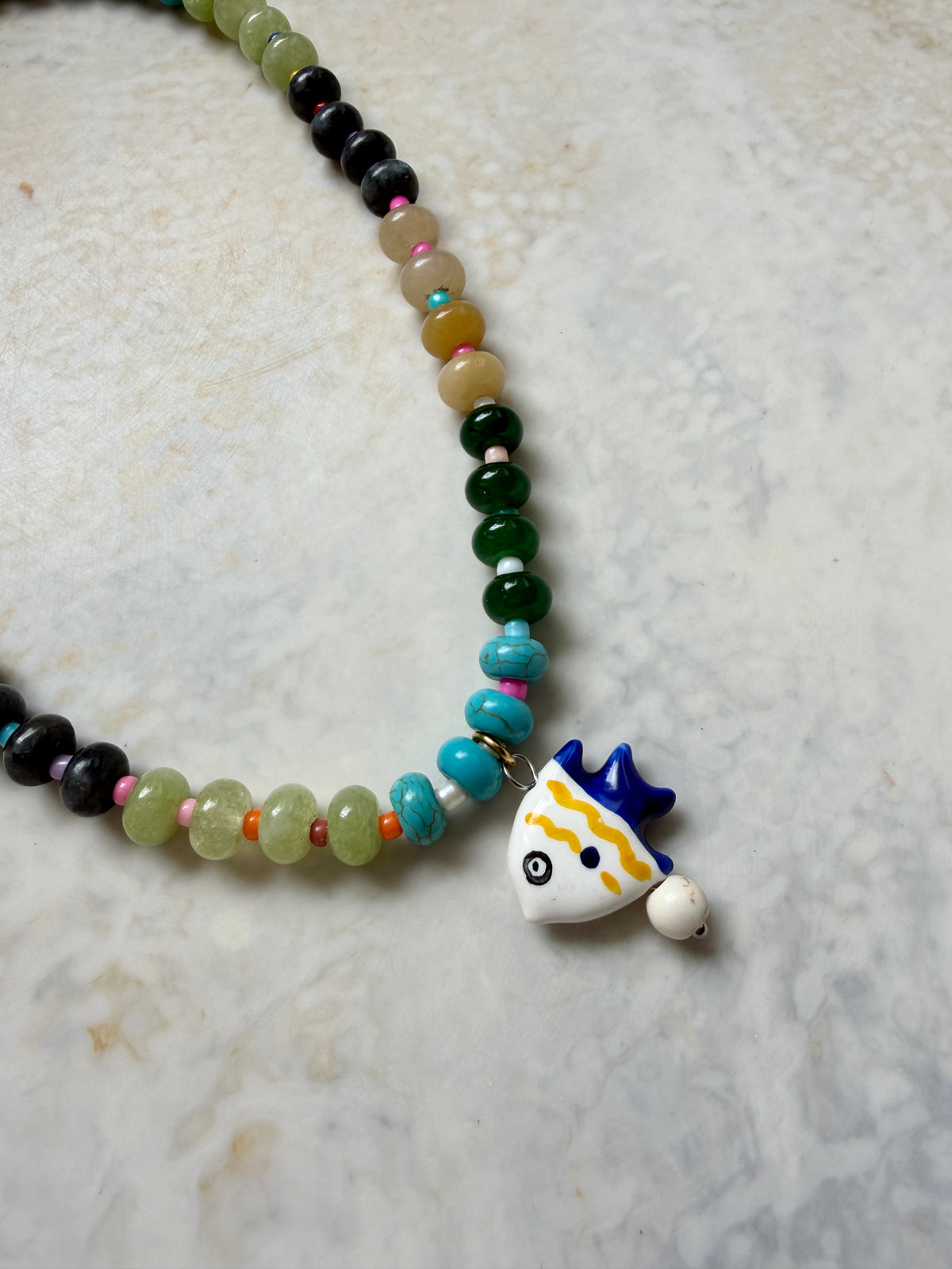 Opaline Yellow Striped Fish Necklace