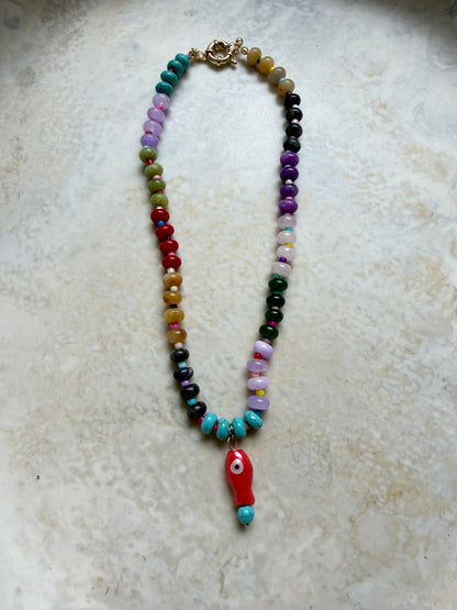 Opaline Red Fish Charm Necklace