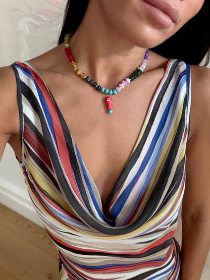 Opaline Red Fish Charm Necklace