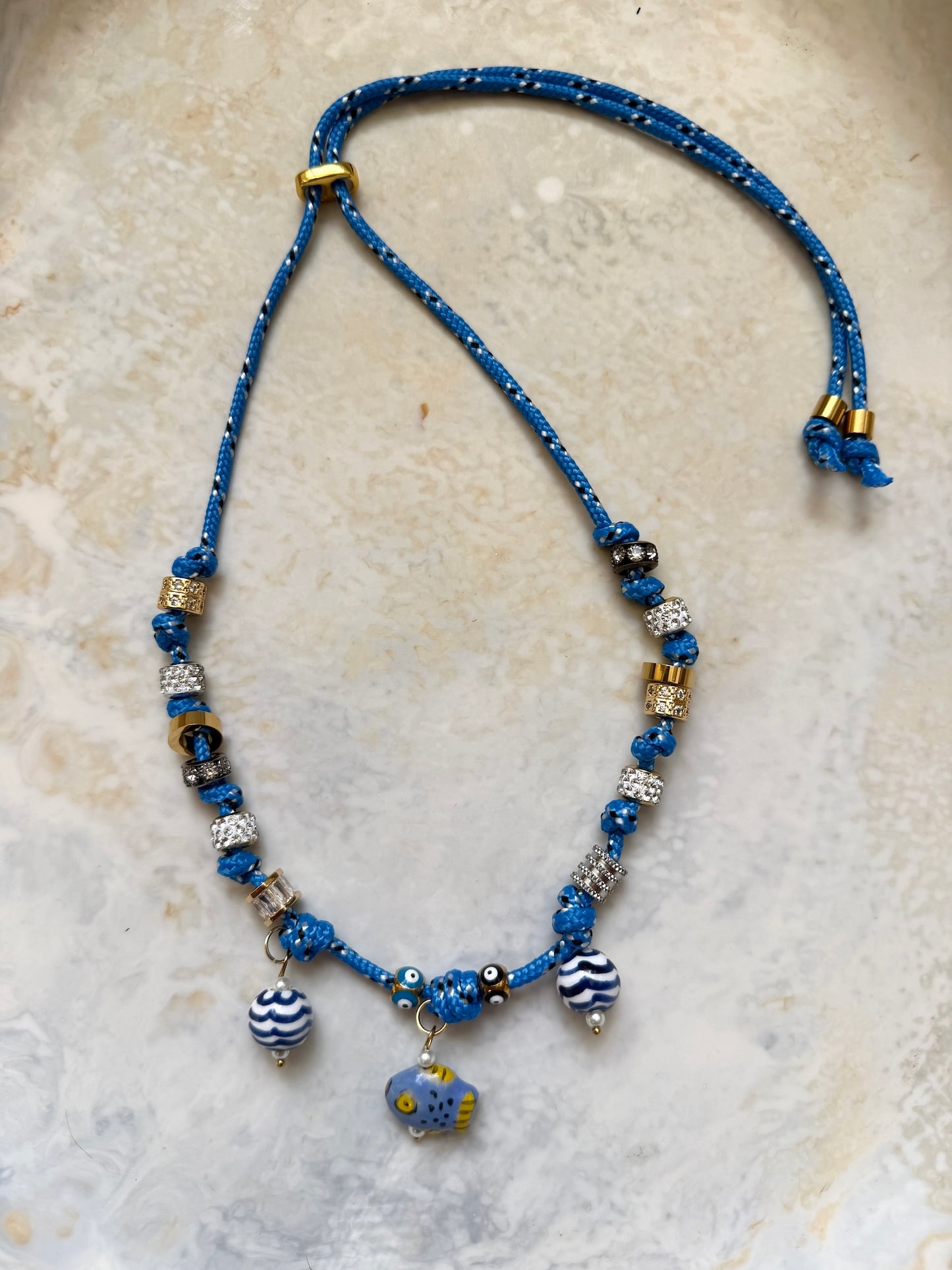 Blue Current Charm Paracord Necklace