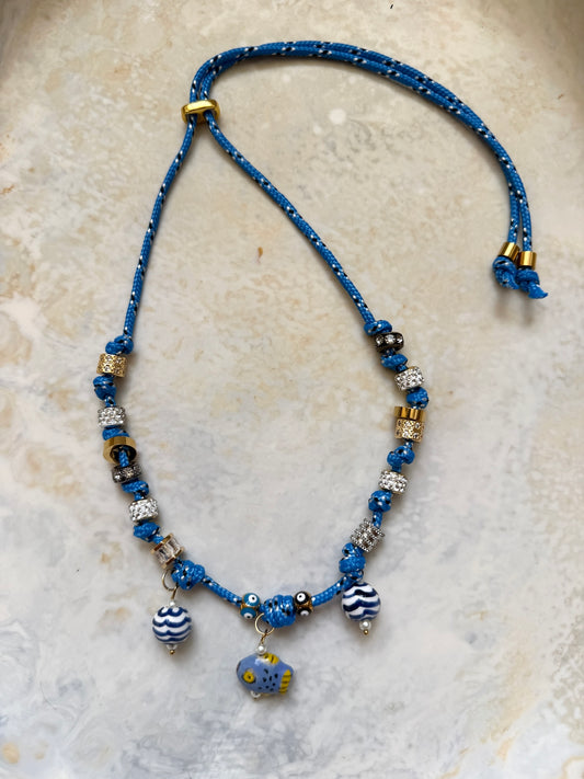 Blue Current Charm Paracord Necklace