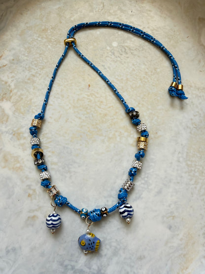 Blue Current Charm Paracord Necklace