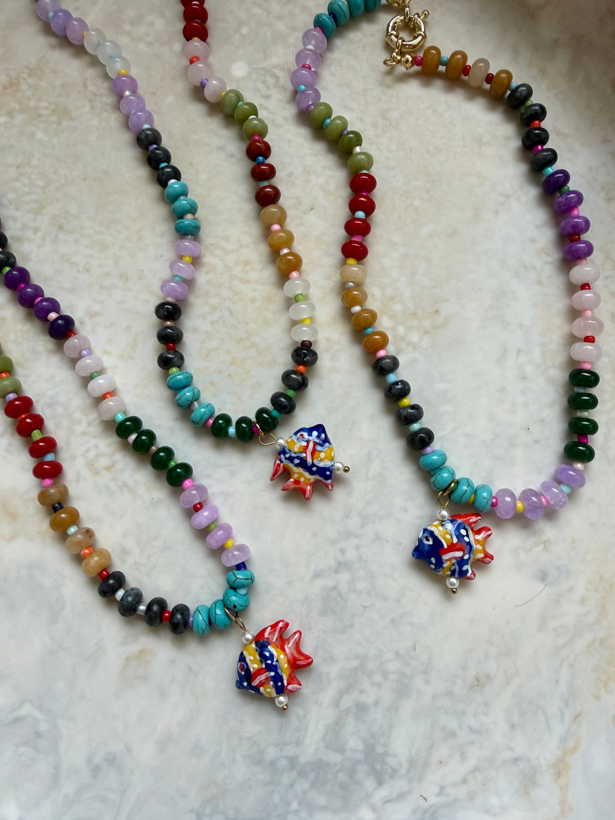 Opaline Fish Charm Necklace