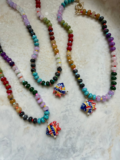 Opaline Fish Charm Necklace