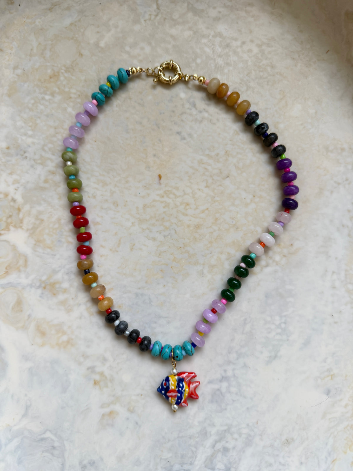 Opaline Fish Charm Necklace