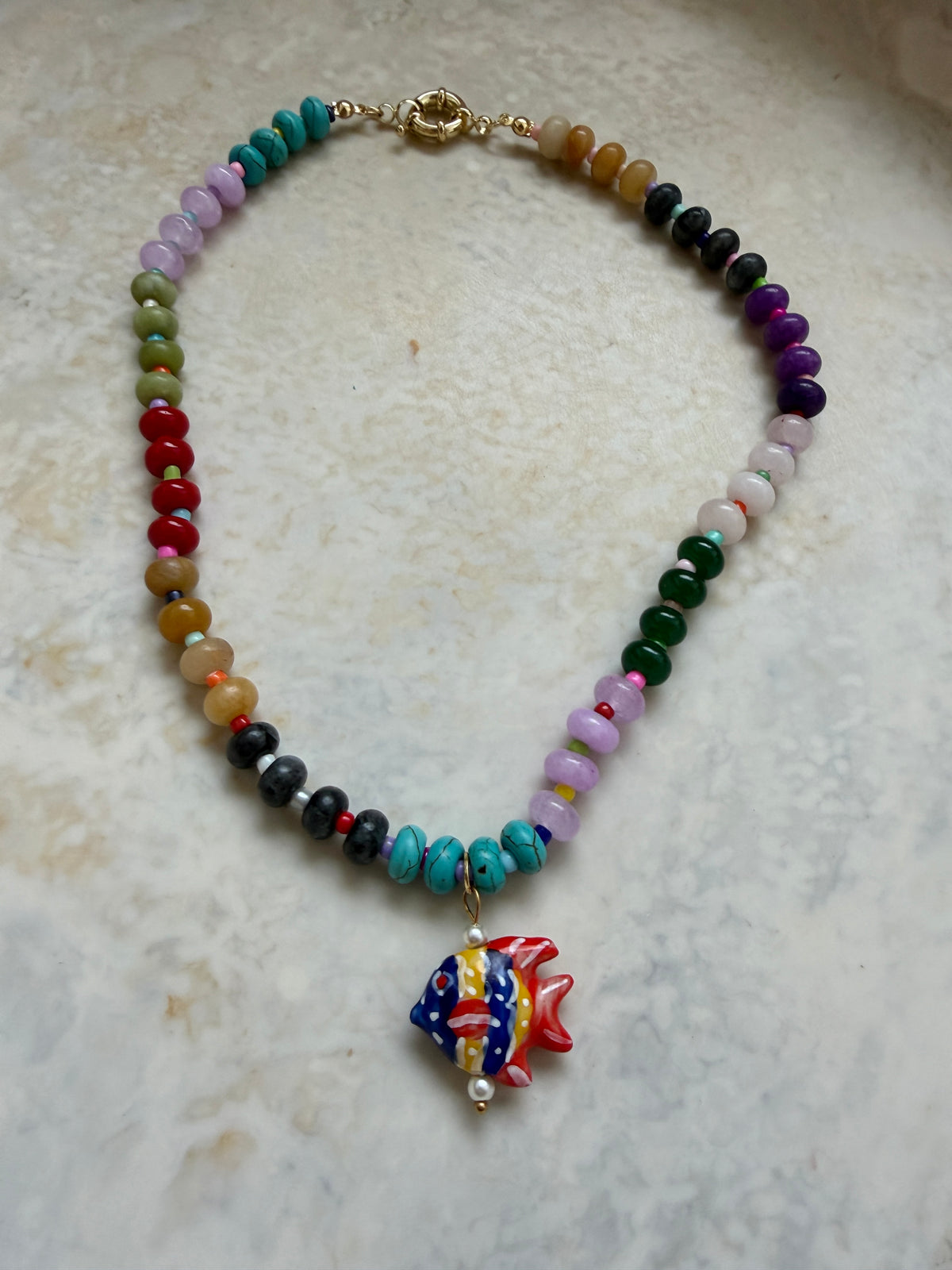 Opaline Fish Charm Necklace