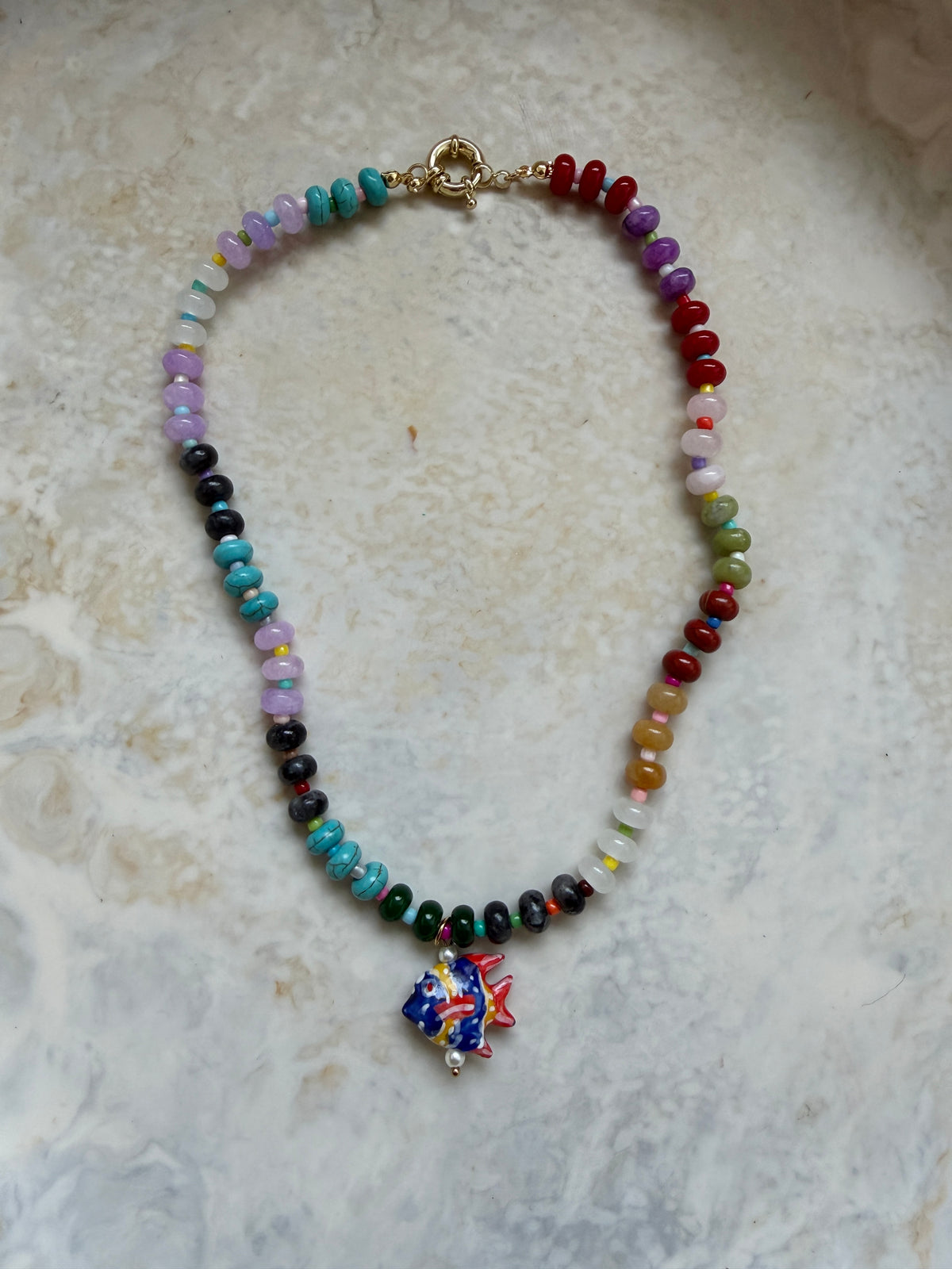 Opaline Fish Charm Necklace