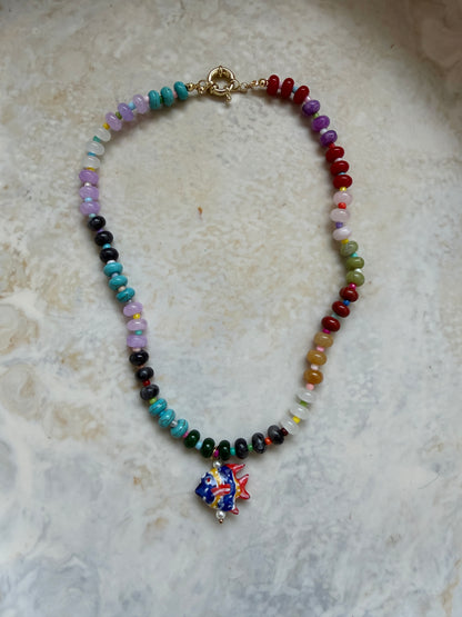 Opaline Fish Charm Necklace