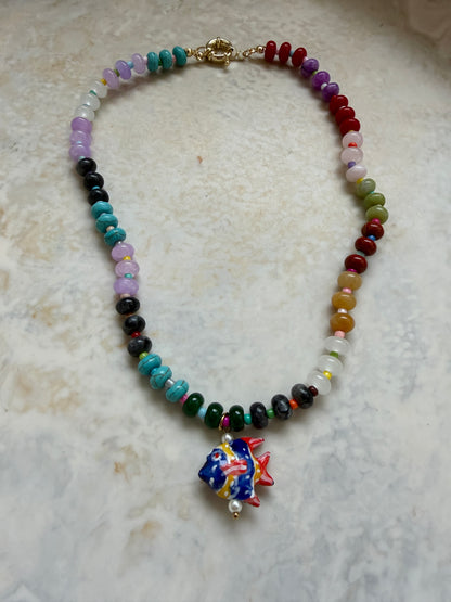 Opaline Fish Charm Necklace