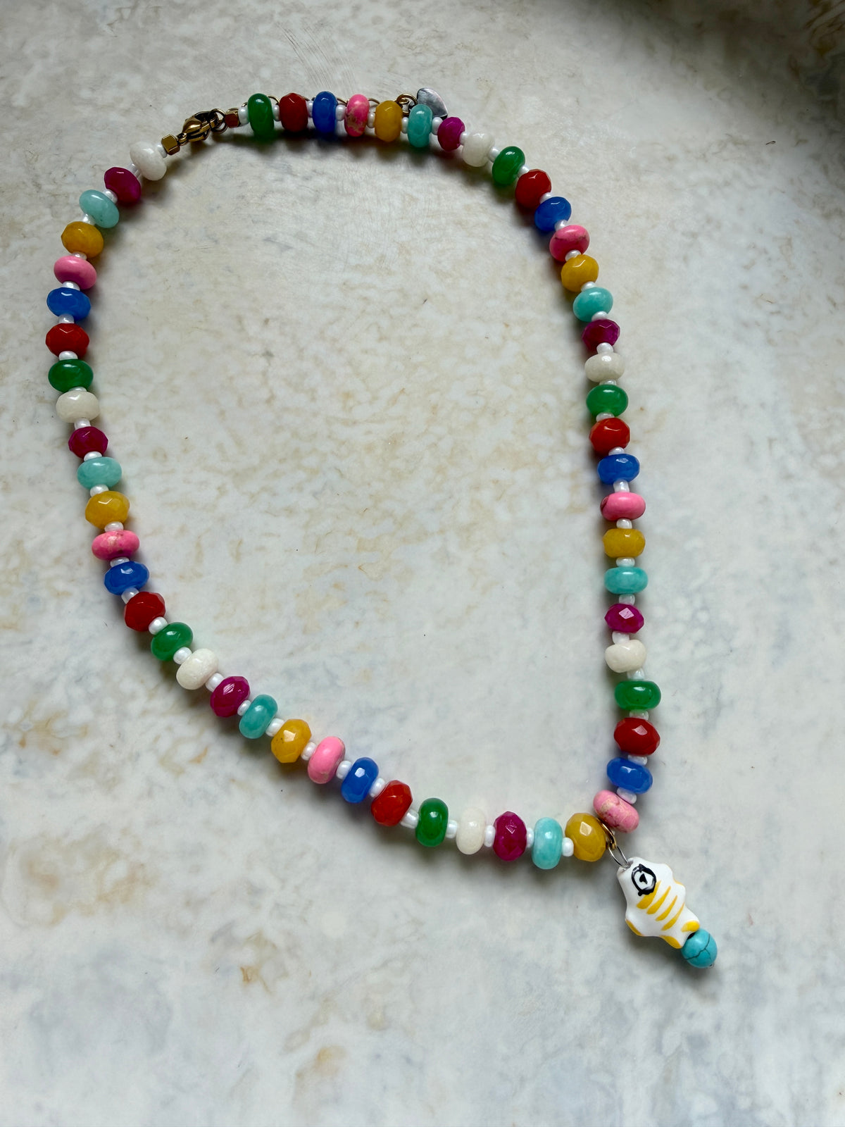 Opaline White Fish Necklace