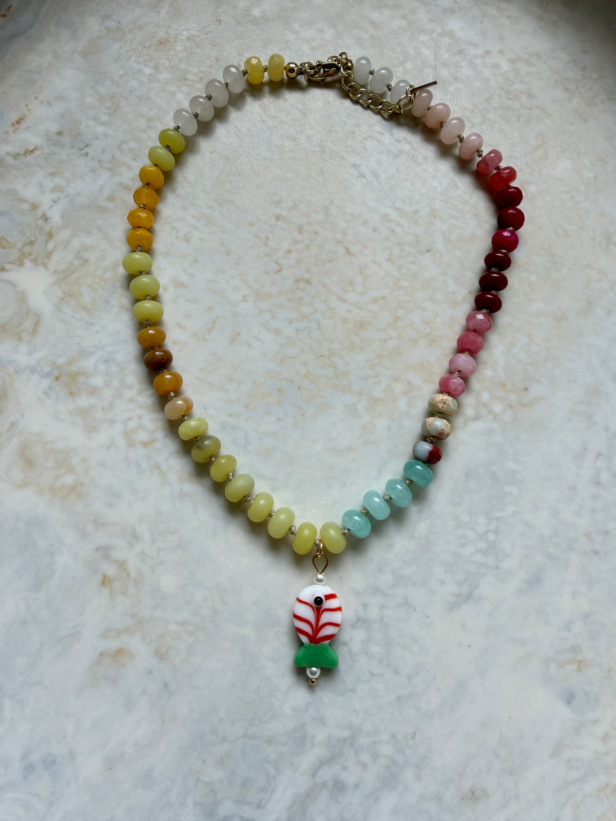 Opaline Striped Glass Fish Necklace