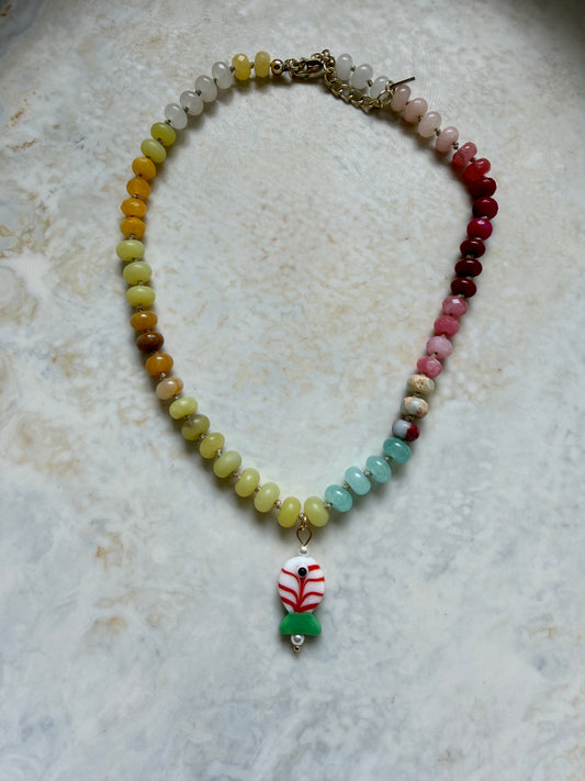 Opaline Striped Glass Fish Necklace