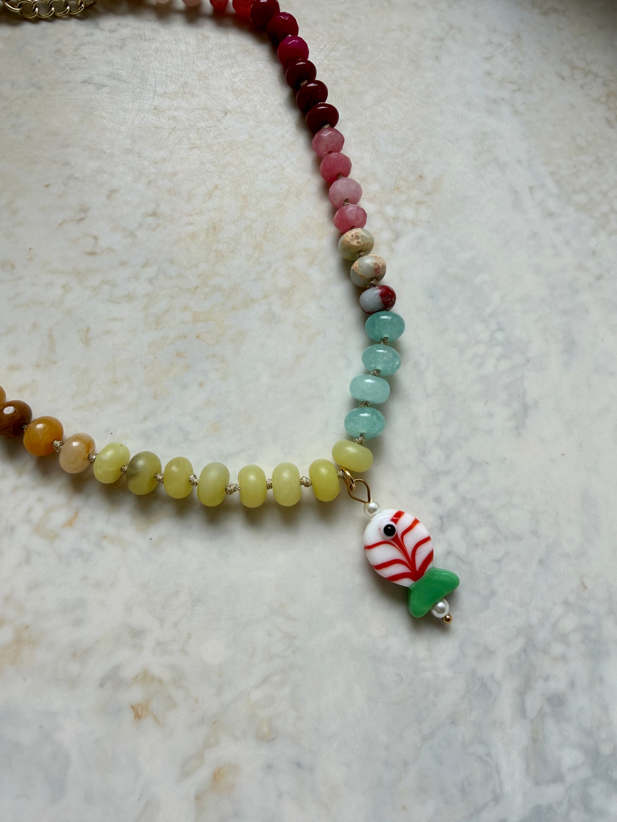 Opaline Striped Glass Fish Necklace