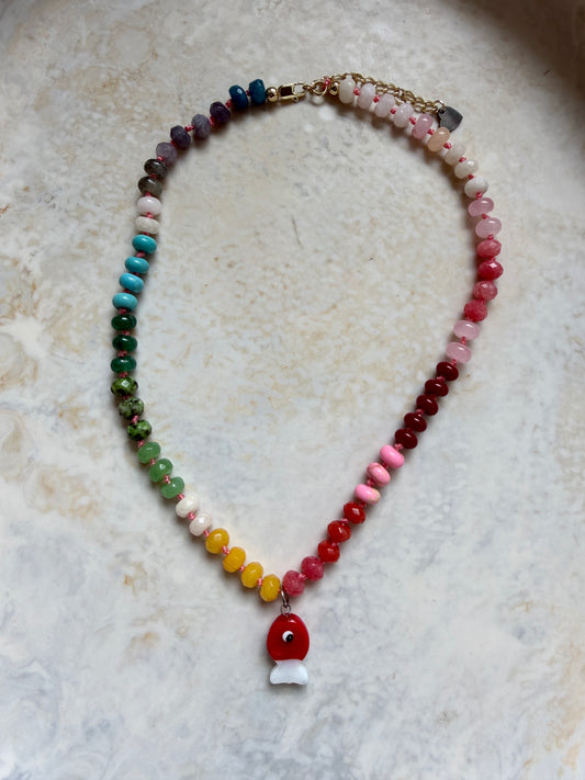 Opaline Red Glass Fish Necklace
