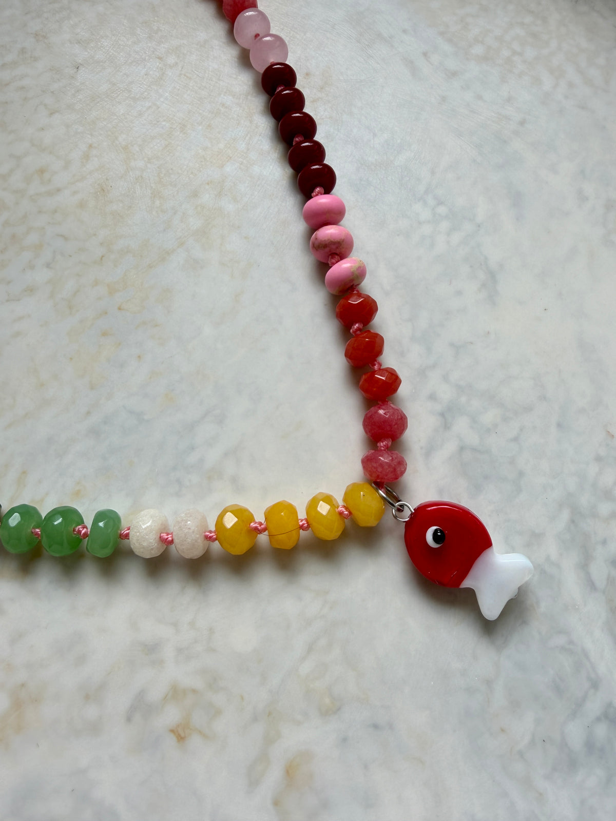 Opaline Red Glass Fish Necklace