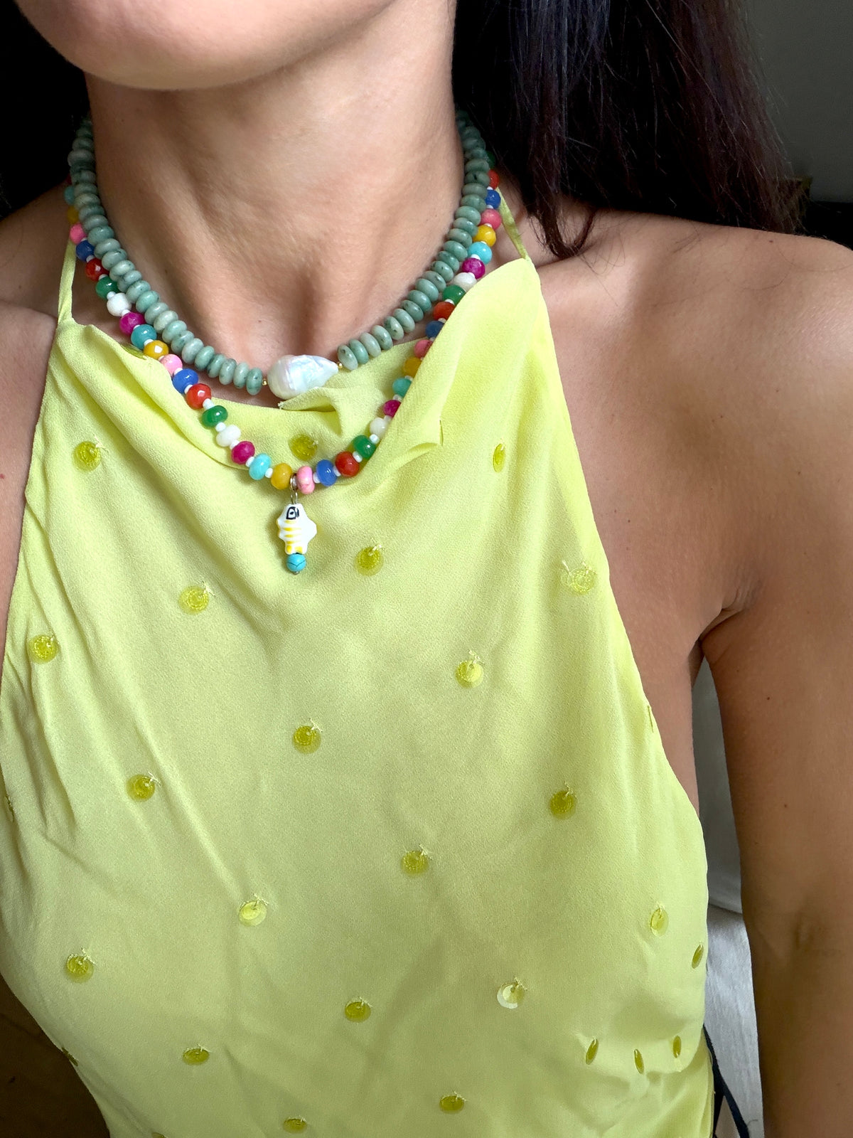 Opaline White Fish Necklace