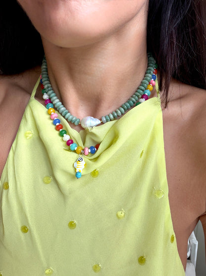 Opaline White Fish Necklace