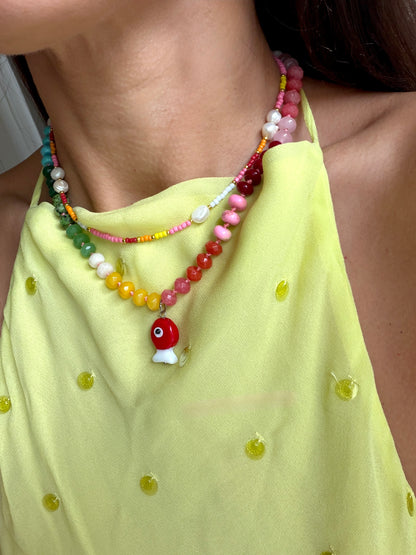 Opaline Red Glass Fish Necklace