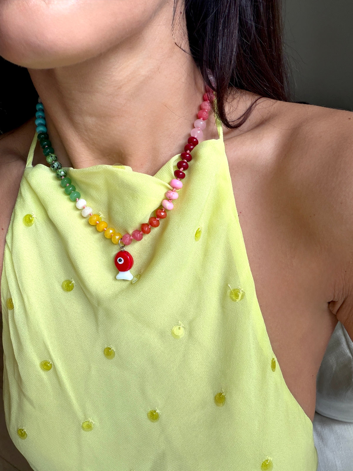 Opaline Red Glass Fish Necklace