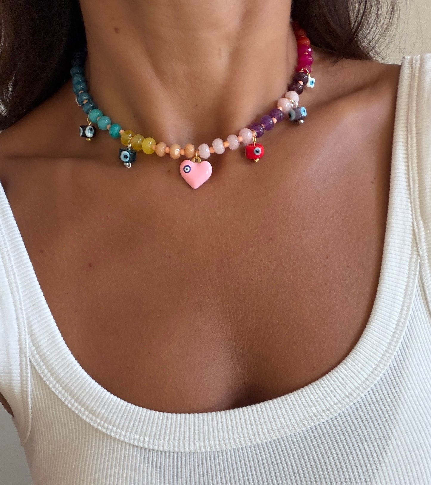 Saffron Beaded Charm Necklace