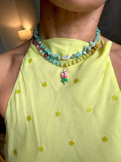 Opaline Striped Glass Fish Necklace