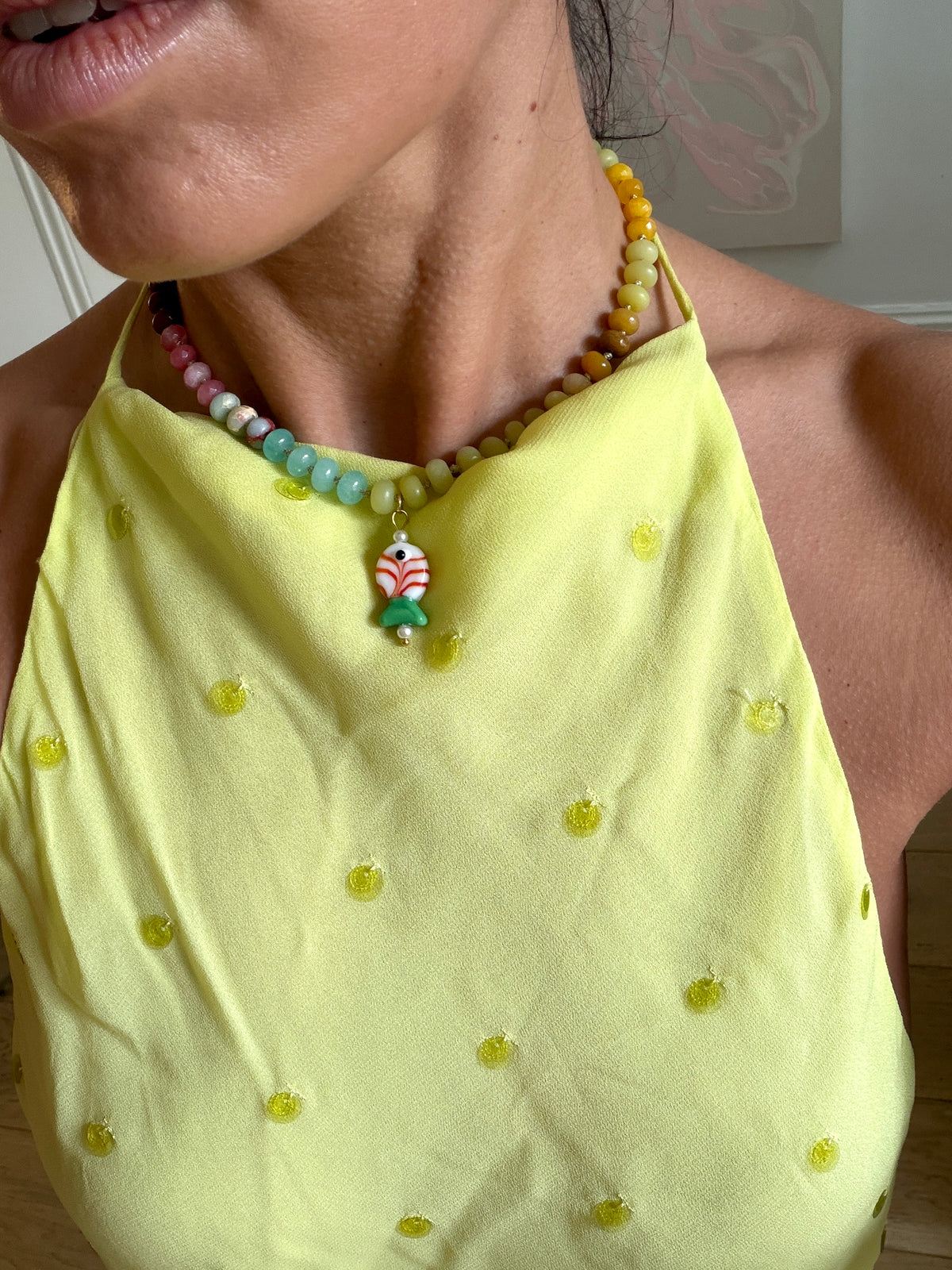 Opaline Striped Glass Fish Necklace