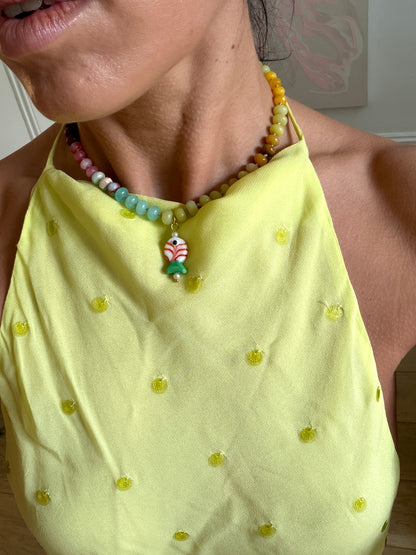 Opaline Striped Glass Fish Necklace