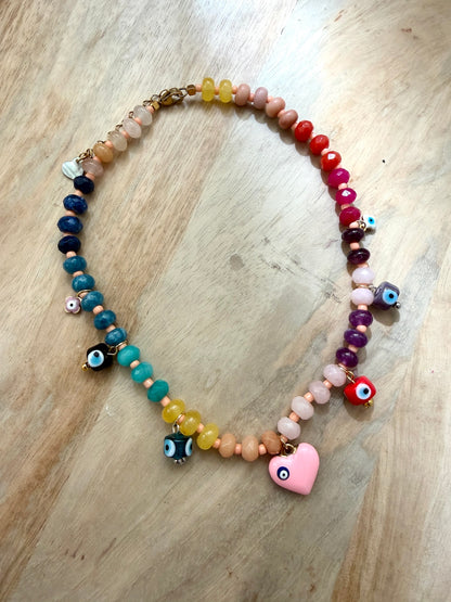 Saffron Beaded Charm Necklace