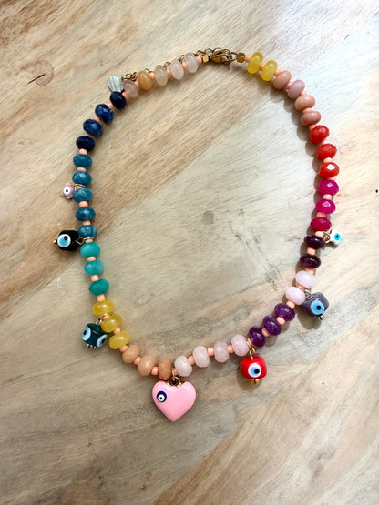 Saffron Beaded Charm Necklace