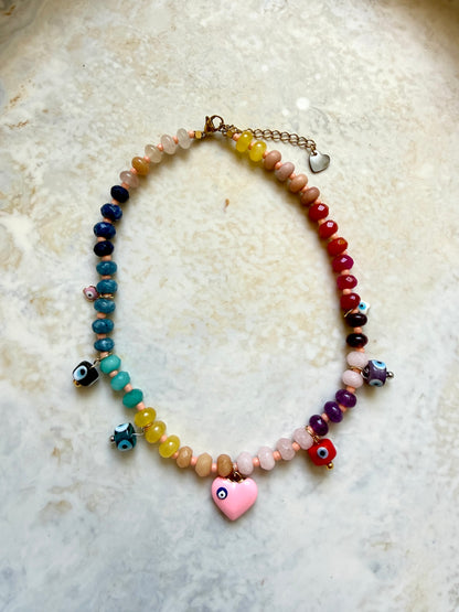 Saffron Beaded Charm Necklace