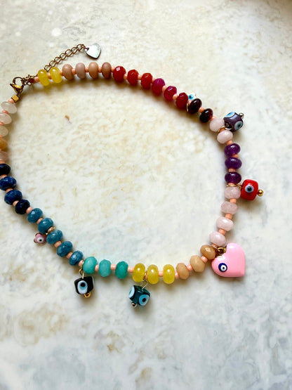 Saffron Beaded Charm Necklace