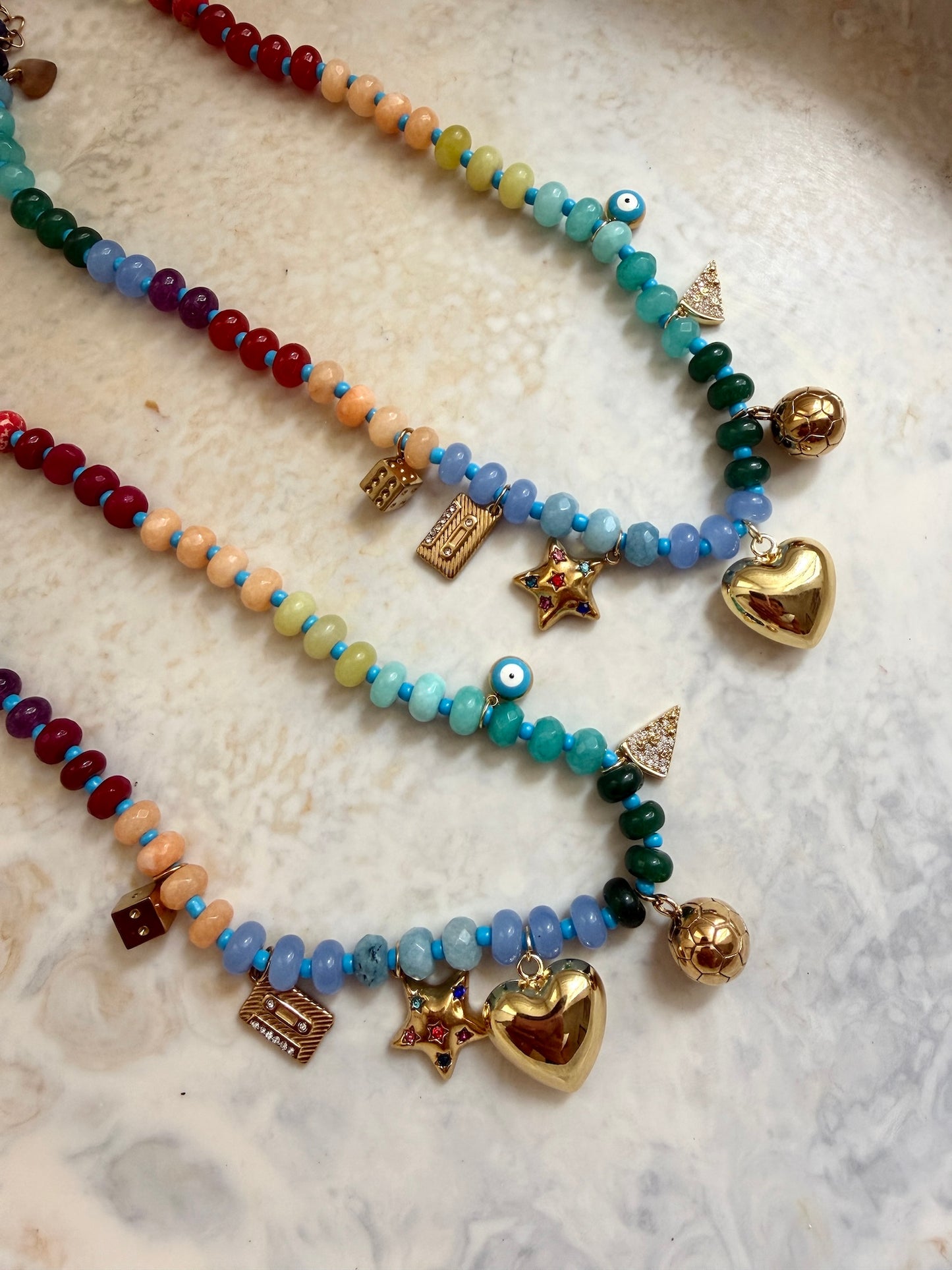 Sunlit beaded charm necklace