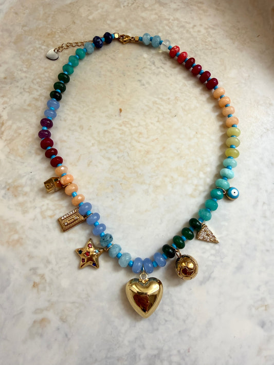 Sunlit beaded charm necklace