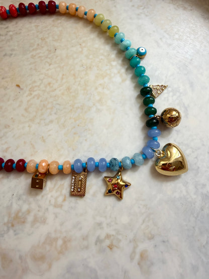 Sunlit beaded charm necklace
