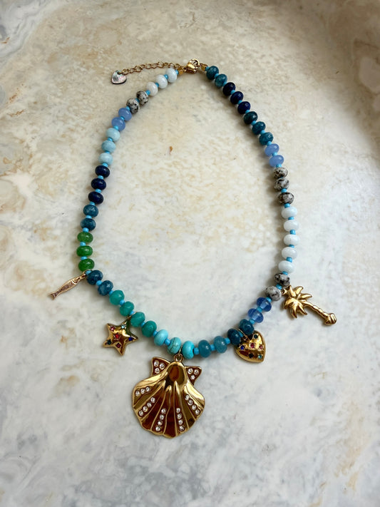 Sea beaded charm necklace