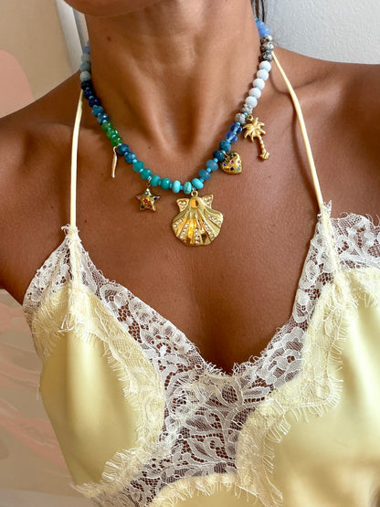 Sea beaded charm necklace