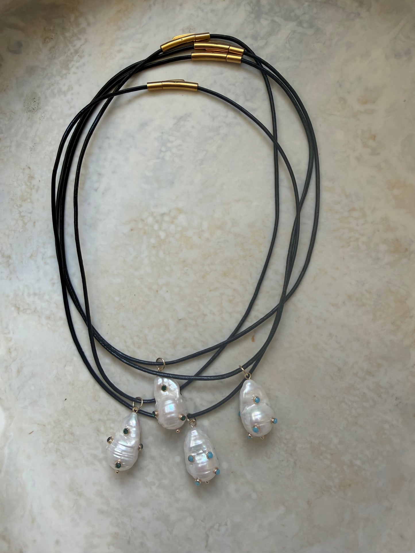 Oralia Leather & Pearl Necklace