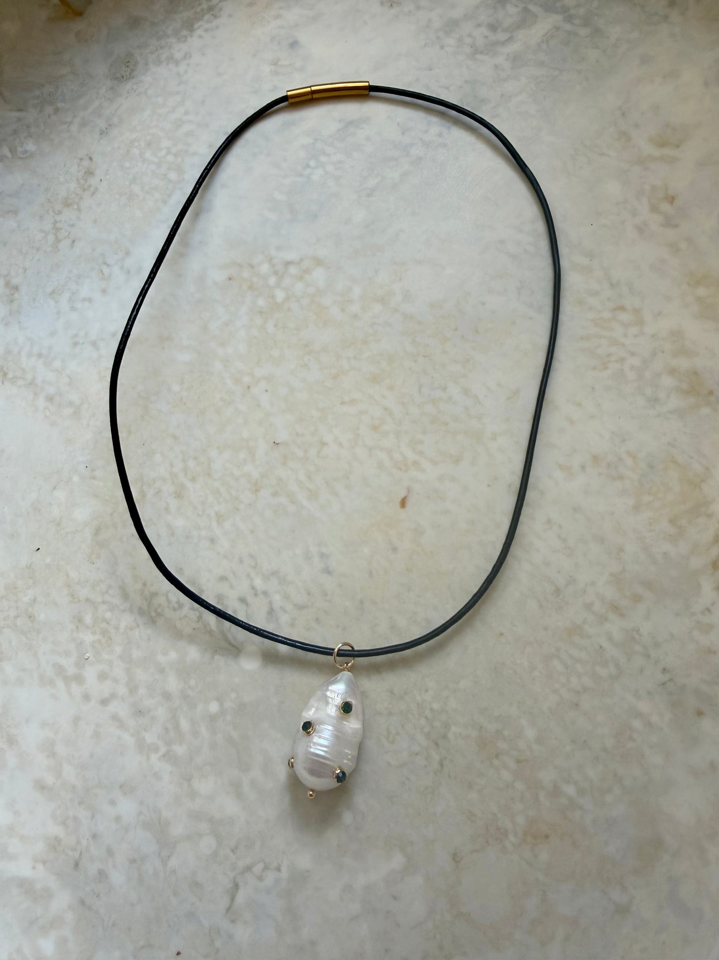 Oralia Leather & Pearl Necklace