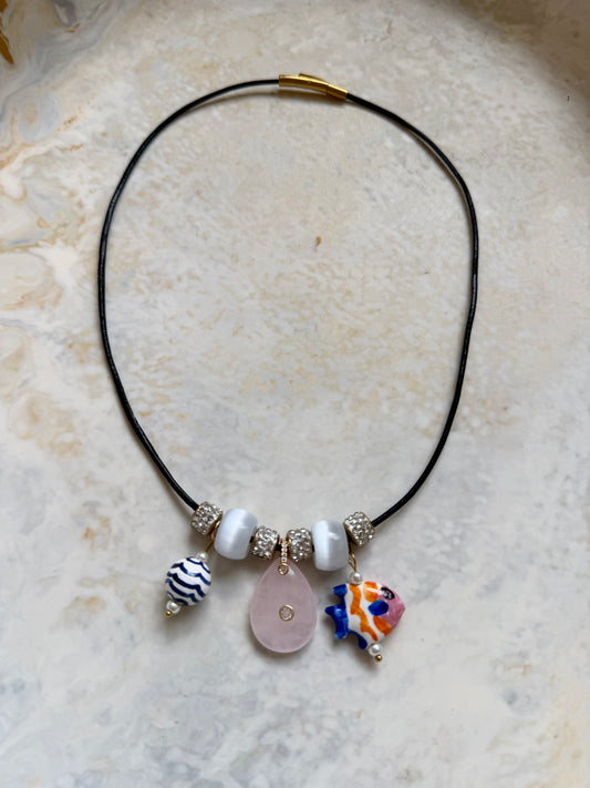 Seashell Leather Charm Necklace