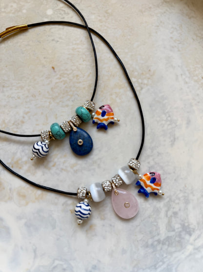 Seashell Leather Charm Necklace