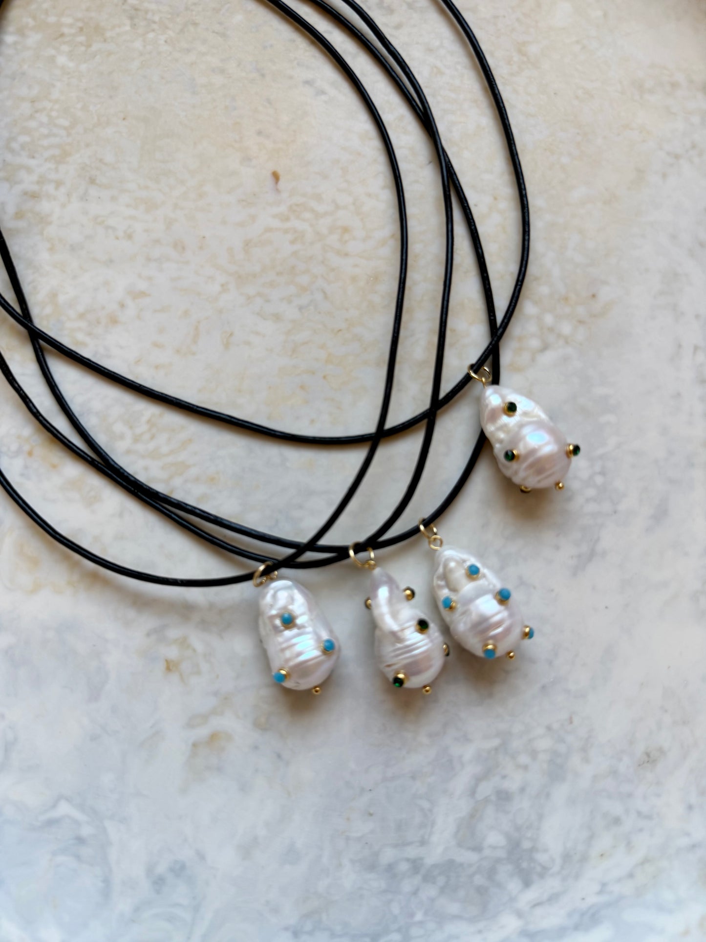 Oralia Leather & Pearl Necklace