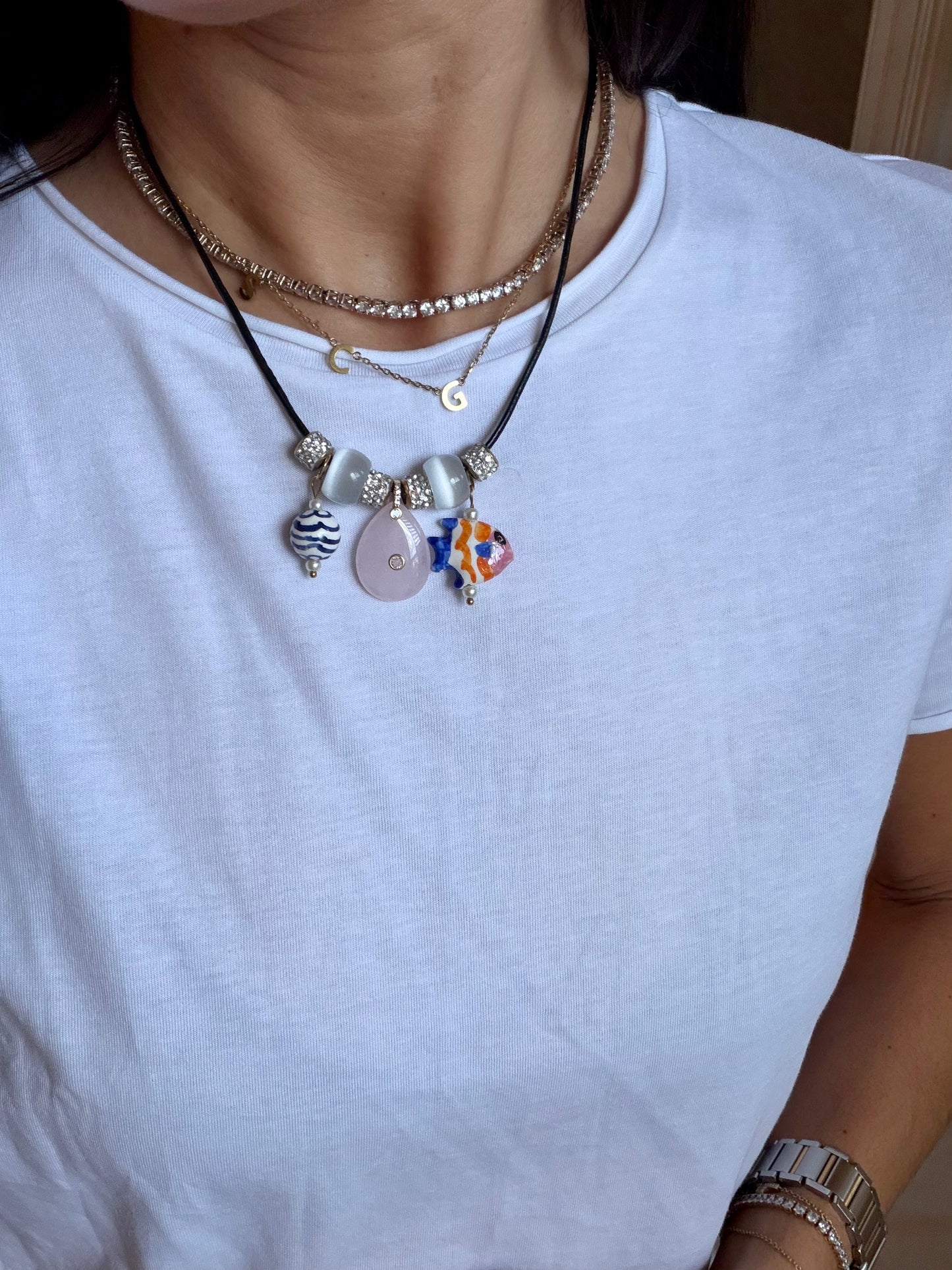 Seashell Leather Charm Necklace