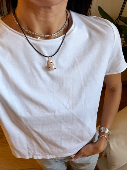 Oralia Leather & Pearl Necklace
