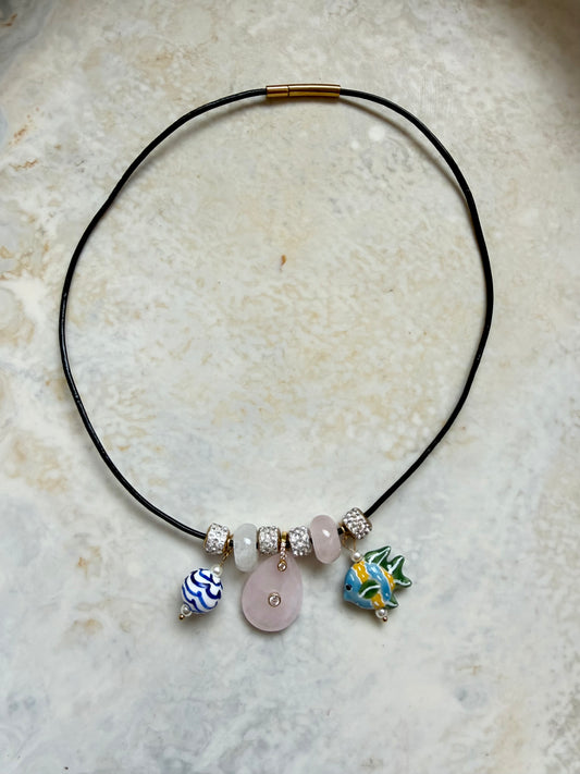 Seashell Leather Charm Necklace