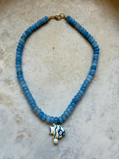 Opaline Blue Charm Necklace
